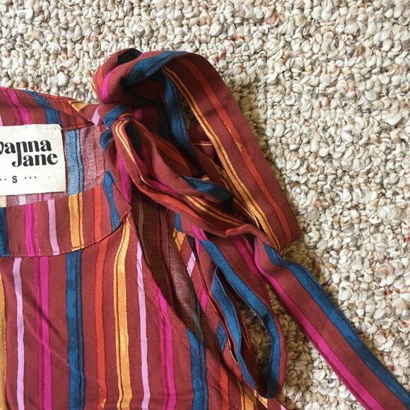 Savanna Jane Sleeveless Top Size S Stripe Choker Halter Tie Long Length Red Tank - Picture 4 of 9